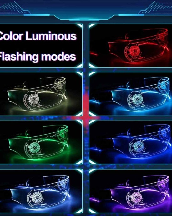 SAFEBAO LED Light Up Glasses for adult with 7 Colors and 4 Modes Rechargeable Futuristic style Glasses