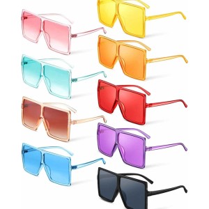 9 Pieces Oversized Square Sunglasses Flat Top Shades Retro Oversize Sunglasses for Women, Assorted Colors