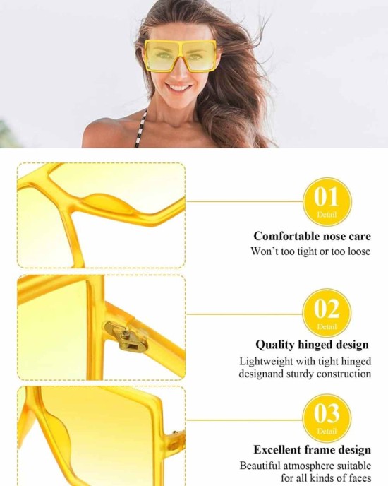 9 Pieces Oversized Square Sunglasses Flat Top Shades Retro Oversize Sunglasses for Women, Assorted Colors