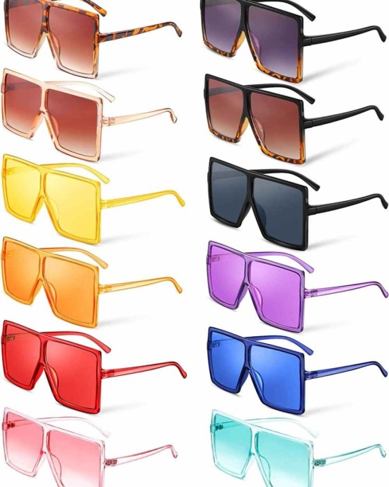 12 Pieces Oversized Square Sunglasses Flat Top Shades Retro Oversize