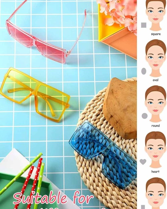 12 Pieces Oversized Square Sunglasses Flat Top Shades Retro Oversize