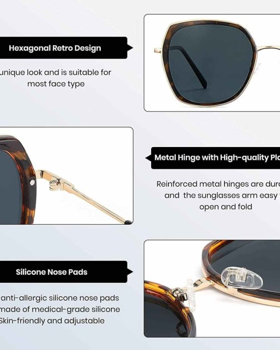 Cyxus Polarized Cateye Sunglasses for Women Men Retro Round Large Vintage UV Protection Oversized Shades