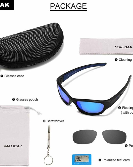 MALIDAK Polarized Floating Sunglasses for Men Women with Case 2 Pairs Lens