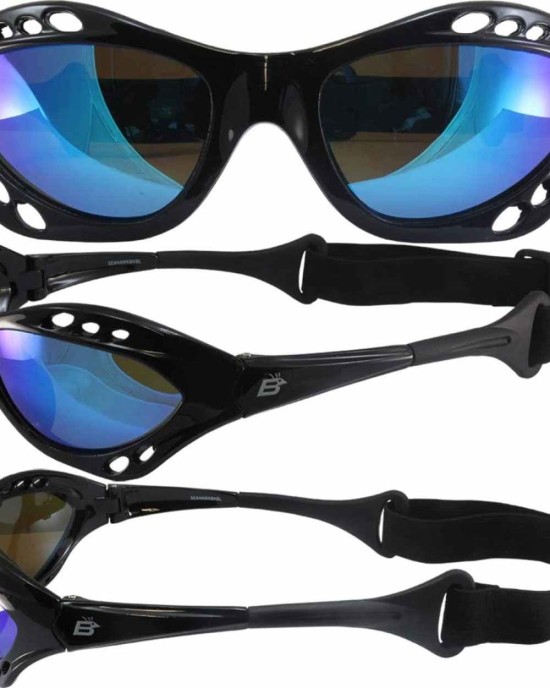 2 Pairs of Birdz Seahawk Polarized Padded Sunglasses Black Frames Blue + Red Reflectech Lenses