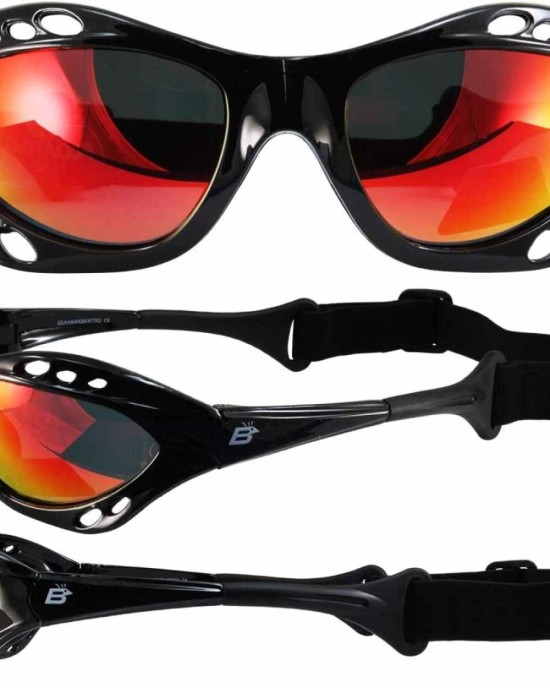 2 Pairs of Birdz Seahawk Polarized Padded Sunglasses Black Frames Blue + Red Reflectech Lenses