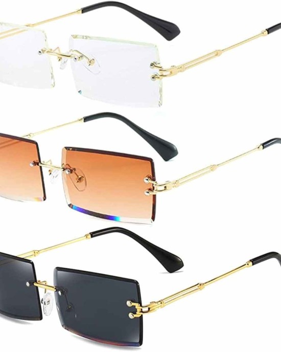 Dollger Rimless Rectangle Sunglasses for Women Fashion Frameless Square Glasses for Men Ultralight UV400 Eyewear Unisex