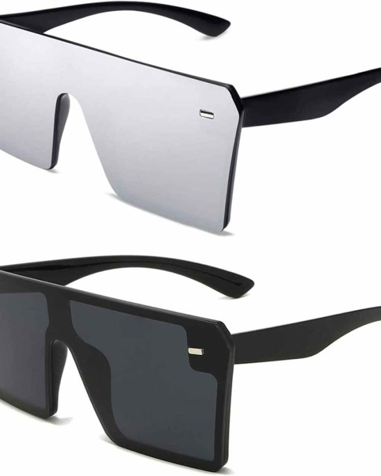 VANLINKER Big Flat Top Oversized Shield Sunglasses for Women Men Square Rimless Fashion Shades VL9517