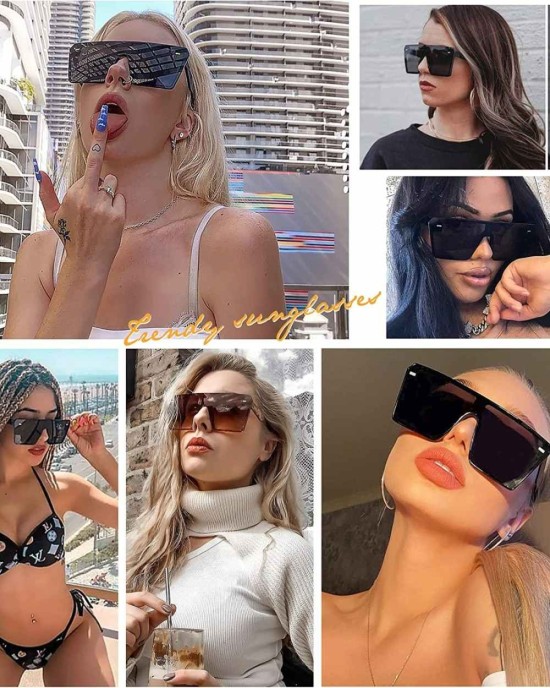 VANLINKER Big Flat Top Oversized Shield Sunglasses for Women Men Square Rimless Fashion Shades VL9517