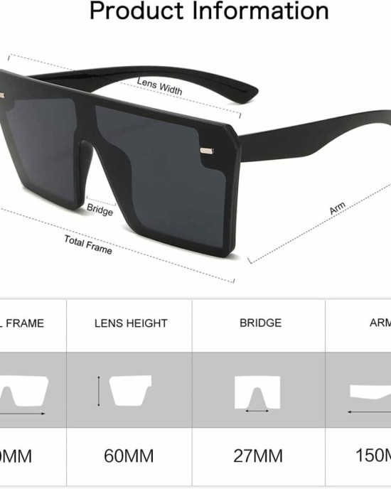 VANLINKER Big Flat Top Oversized Shield Sunglasses for Women Men Square Rimless Fashion Shades VL9517