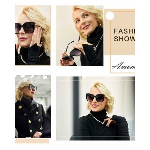 AMOMOMA Retro Vintage Oversized Cat Eye Sunglasses for Women Fashion Outdoor Shades Plastic Frame UV Protection AM2035