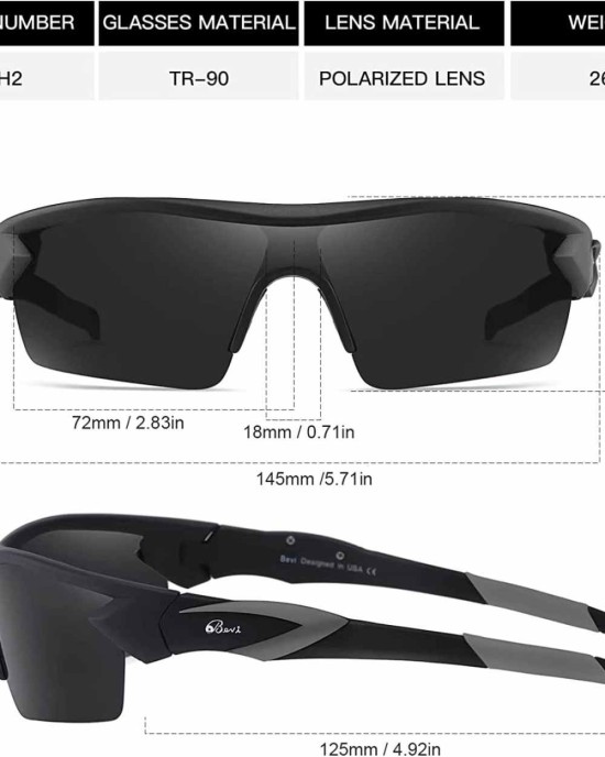 Bevi Polarized Sports Sunglasses TR90 Unbreakable Frame for Men Women Running Cycling Golf Baseball
