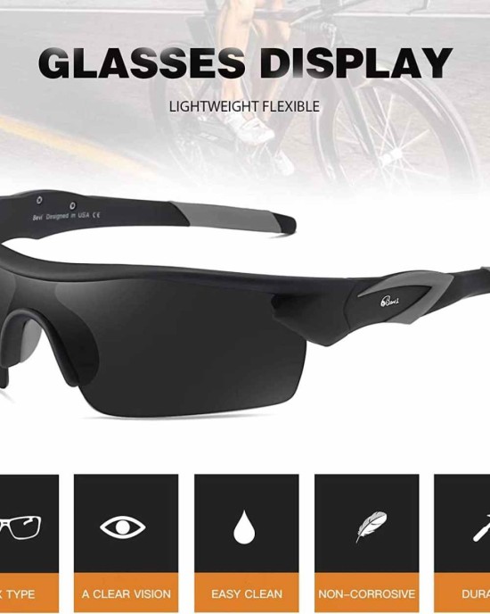 Bevi Polarized Sports Sunglasses TR90 Unbreakable Frame for Men Women Running Cycling Golf Baseball