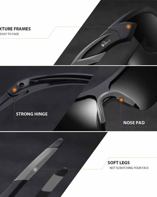 Bevi Polarized Sports Sunglasses TR90 Unbreakable Frame for Men Women Running Cycling Golf Baseball
