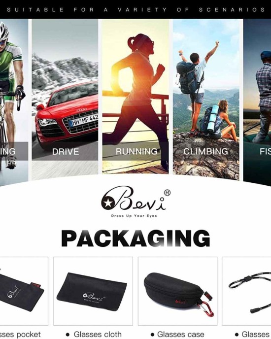 Bevi Polarized Sports Sunglasses TR90 Unbreakable Frame for Men Women Running Cycling Golf Baseball