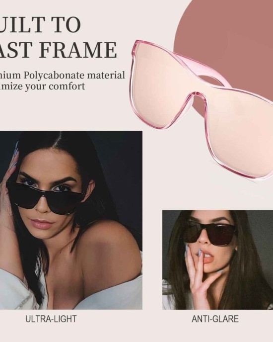 TJUTR Womens Sunglasses Classic Siamese Sunglasses Trendy One Piece Square Oversized Shades Polarized 100% UV Protection