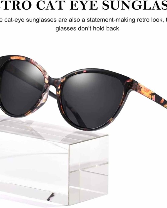 TJUTR Polarized Sunglasses for Women, Retro Vintage Cat Eyes Eyewear Anti Glare 100% UV Protection