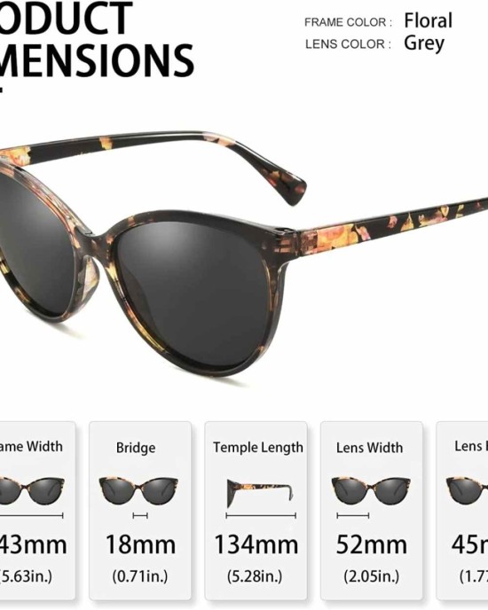 TJUTR Polarized Sunglasses for Women, Retro Vintage Cat Eyes Eyewear Anti Glare 100% UV Protection