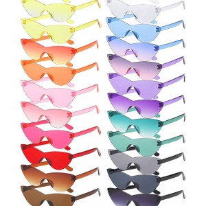 15 Pairs Candy Colored Rimless Sunglasses Cat Eye Colored Transparent Sunglasses for Women Men