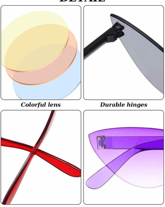 15 Pairs Candy Colored Rimless Sunglasses Cat Eye Colored Transparent Sunglasses for Women Men