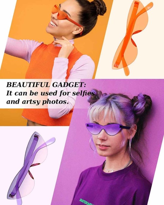 15 Pairs Candy Colored Rimless Sunglasses Cat Eye Colored Transparent Sunglasses for Women Men
