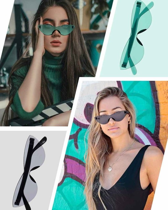 15 Pairs Candy Colored Rimless Sunglasses Cat Eye Colored Transparent Sunglasses for Women Men