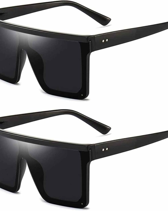 Oversized Flat Top Sunglasses for Women Mens Trendy UV 400 Protection Big Sun Glasses Shades