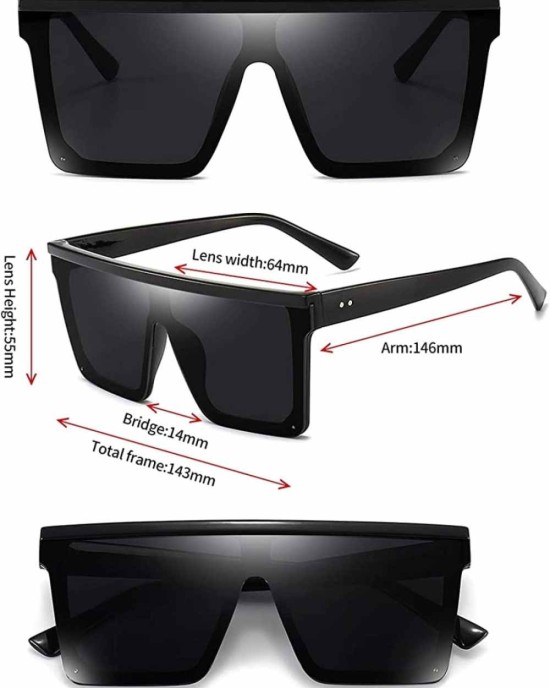 Oversized Flat Top Sunglasses for Women Mens Trendy UV 400 Protection Big Sun Glasses Shades