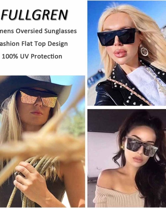 Oversized Flat Top Sunglasses for Women Mens Trendy UV 400 Protection Big Sun Glasses Shades