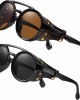 KEITHION Steampunk Style Round Vintage Sunglasses Retro Eyewear For Men Women With Leather Side Glasses