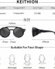 KEITHION Steampunk Style Round Vintage Sunglasses Retro Eyewear For Men Women With Leather Side Glasses
