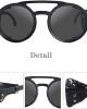 KEITHION Steampunk Style Round Vintage Sunglasses Retro Eyewear For Men Women With Leather Side Glasses