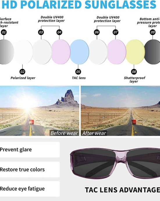 Sunglasses Fit Over Glasses, Polarized 100% UV Protection Wrap-around Sunglasses for Men & Women Driving