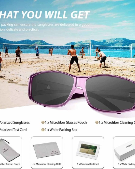 Sunglasses Fit Over Glasses, Polarized 100% UV Protection Wrap-around Sunglasses for Men & Women Driving