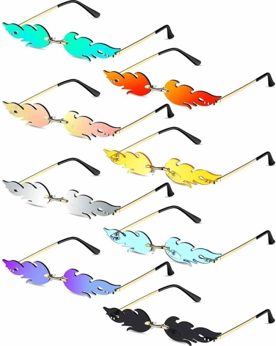 8 Pairs Fire Flame Sunglasses Flame Rimless Sunglasses Fun Sunglasses Cool Novelty Party Sunglasses for Women Men