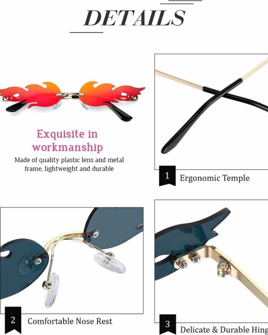 8 Pairs Fire Flame Sunglasses Flame Rimless Sunglasses Fun Sunglasses Cool Novelty Party Sunglasses for Women Men