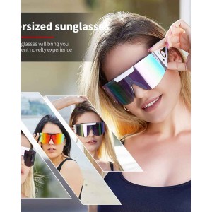 FEISEDY Oversize Flat Top Sunglasses Men Women One Piece Big Shield Shades B4027