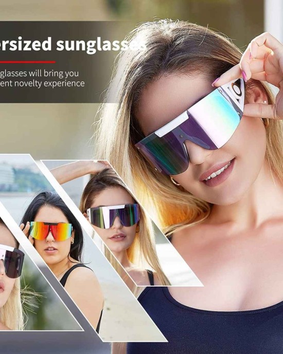 FEISEDY Oversize Flat Top Sunglasses Men Women One Piece Big Shield Shades B4027