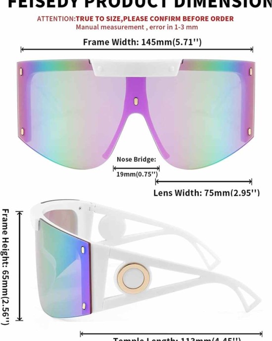 FEISEDY Oversize Flat Top Sunglasses Men Women One Piece Big Shield Shades B4027