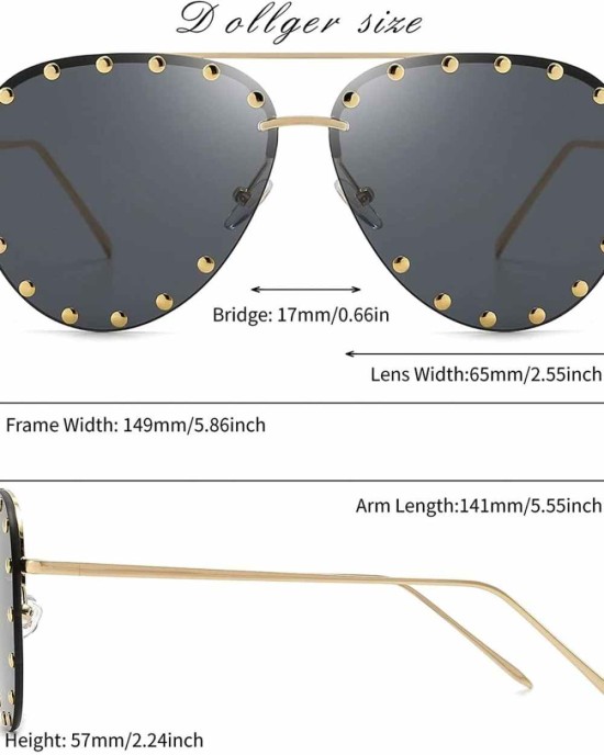 Dollger Studded Sunglasses for Women Fashion Studded Aviator Sunglasses Metal Frame UV 400