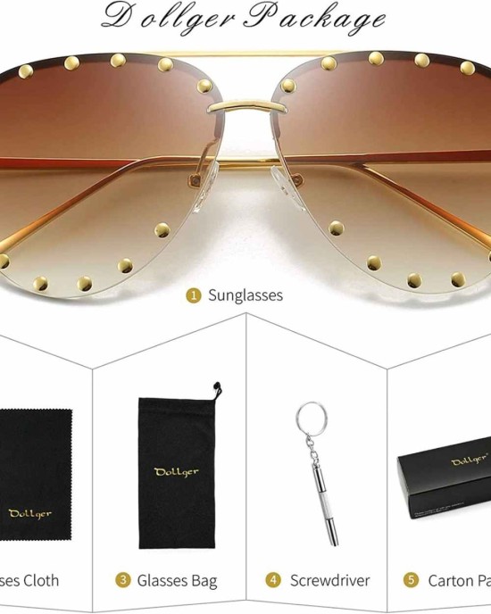 Dollger Studded Sunglasses for Women Fashion Studded Aviator Sunglasses Metal Frame UV 400