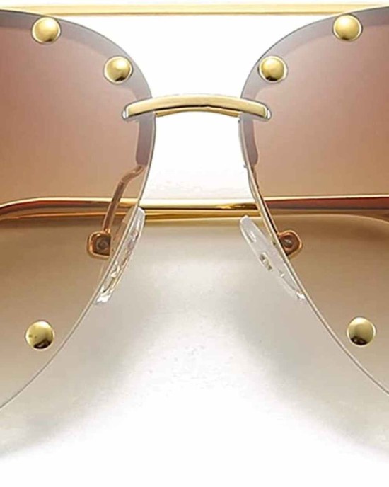 Dollger Studded Sunglasses for Women Fashion Studded Aviator Sunglasses Metal Frame UV 400