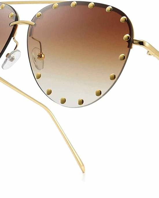 Dollger Studded Sunglasses for Women Fashion Studded Aviator Sunglasses Metal Frame UV 400