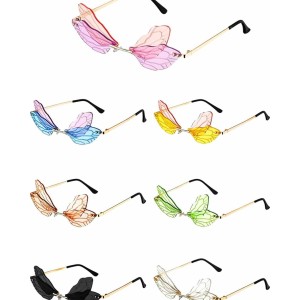 7 Pieces Dragonfly Sunglasses Fairy Glasses Butterfly Glasses Rimless Sunglasses for Women Men