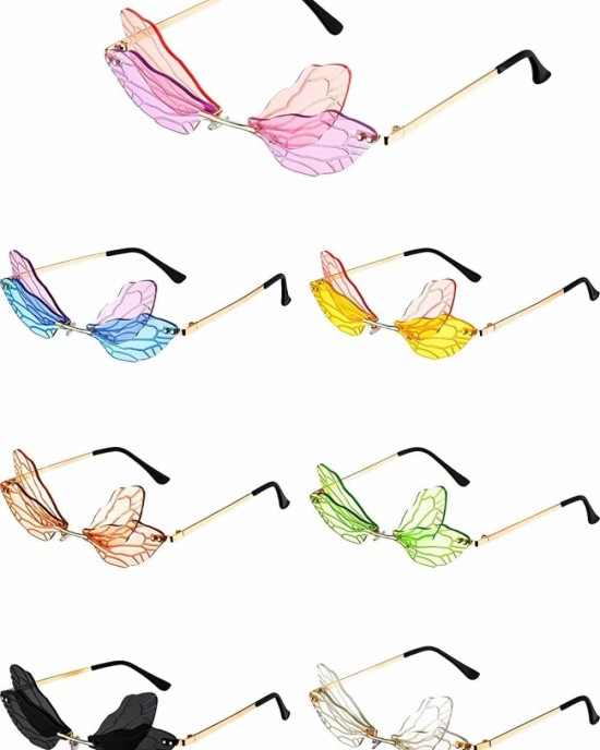 7 Pieces Dragonfly Sunglasses Fairy Glasses Butterfly Glasses Rimless Sunglasses for Women Men