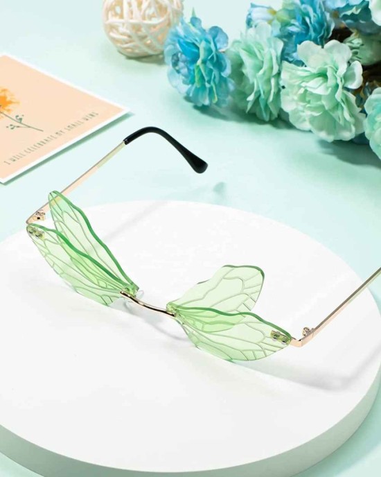7 Pieces Dragonfly Sunglasses Fairy Glasses Butterfly Glasses Rimless Sunglasses for Women Men