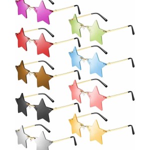 9 Pairs Rimless Star Sunglasses Pentagram Personality Glasses Eyewear Funky Festival Sunglasses for Women