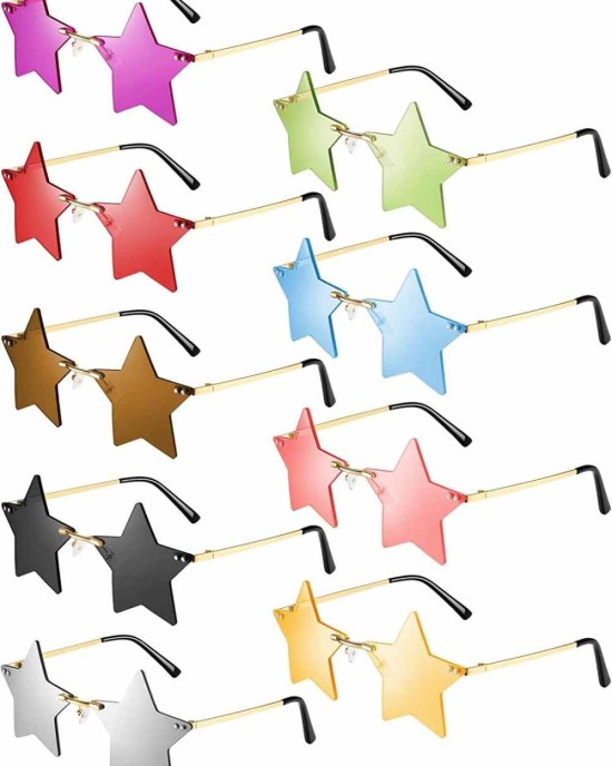 9 Pairs Rimless Star Sunglasses Pentagram Personality Glasses Eyewear Funky Festival Sunglasses for Women