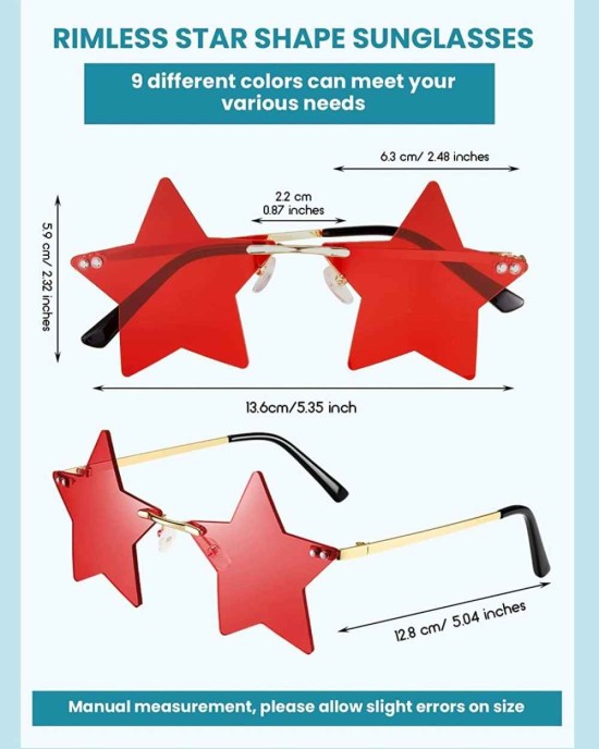 9 Pairs Rimless Star Sunglasses Pentagram Personality Glasses Eyewear Funky Festival Sunglasses for Women
