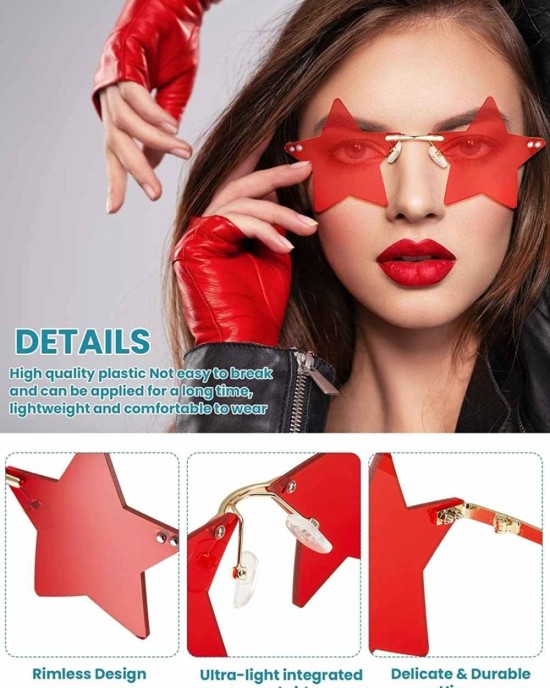 9 Pairs Rimless Star Sunglasses Pentagram Personality Glasses Eyewear Funky Festival Sunglasses for Women
