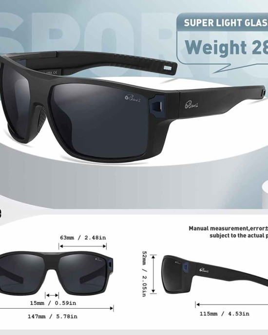 Bevi Square Polarized Sunglasses UV 400 Protection with TR90 Lightweight Frame Glasses for Women Men